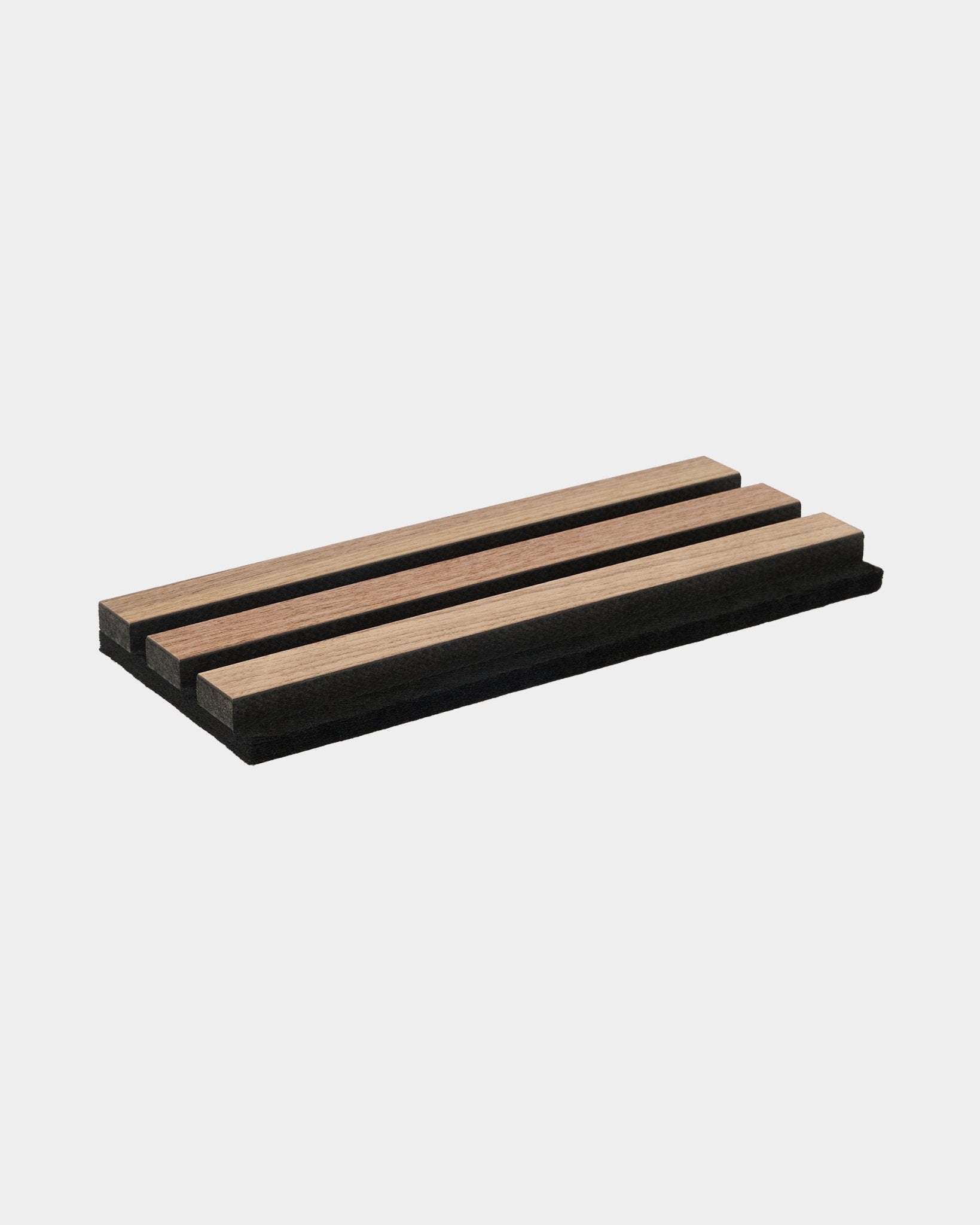 WoodUpp Original Sample in Walnut is a minimalist wooden tray accessory featuring three integrated light strips and black edges, designed for tabletop use.